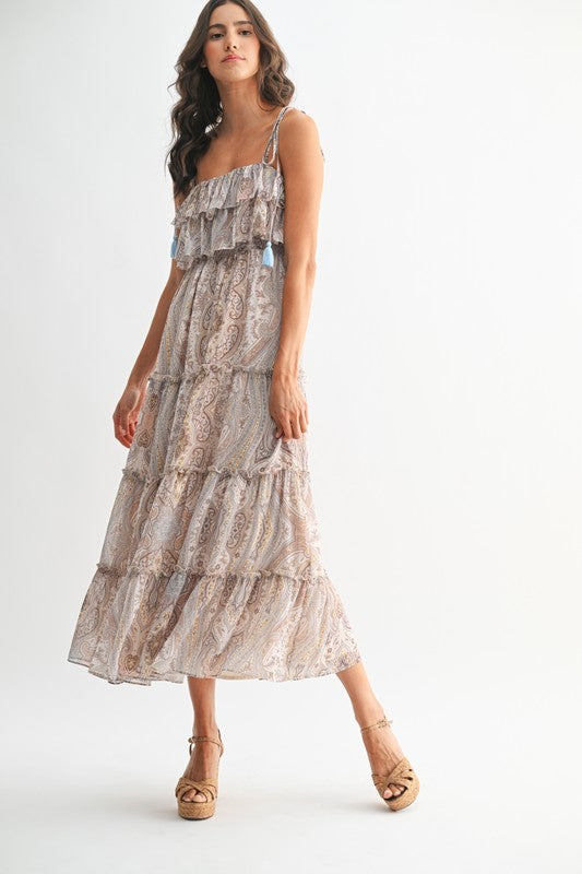 Bohemian Paisley Maxi Dress – Flowy Tiered Boho Style