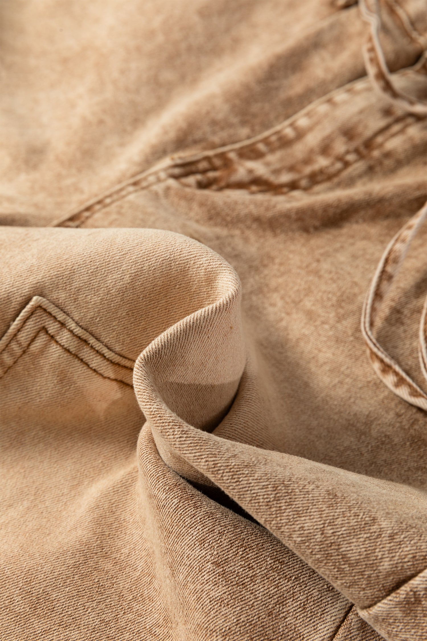 Smoke Gray Acid Wash Barrel Fit Denim Pants with Waist String