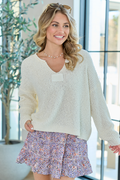 Mckenzie Ivory Open Knit V-Neck Sweater