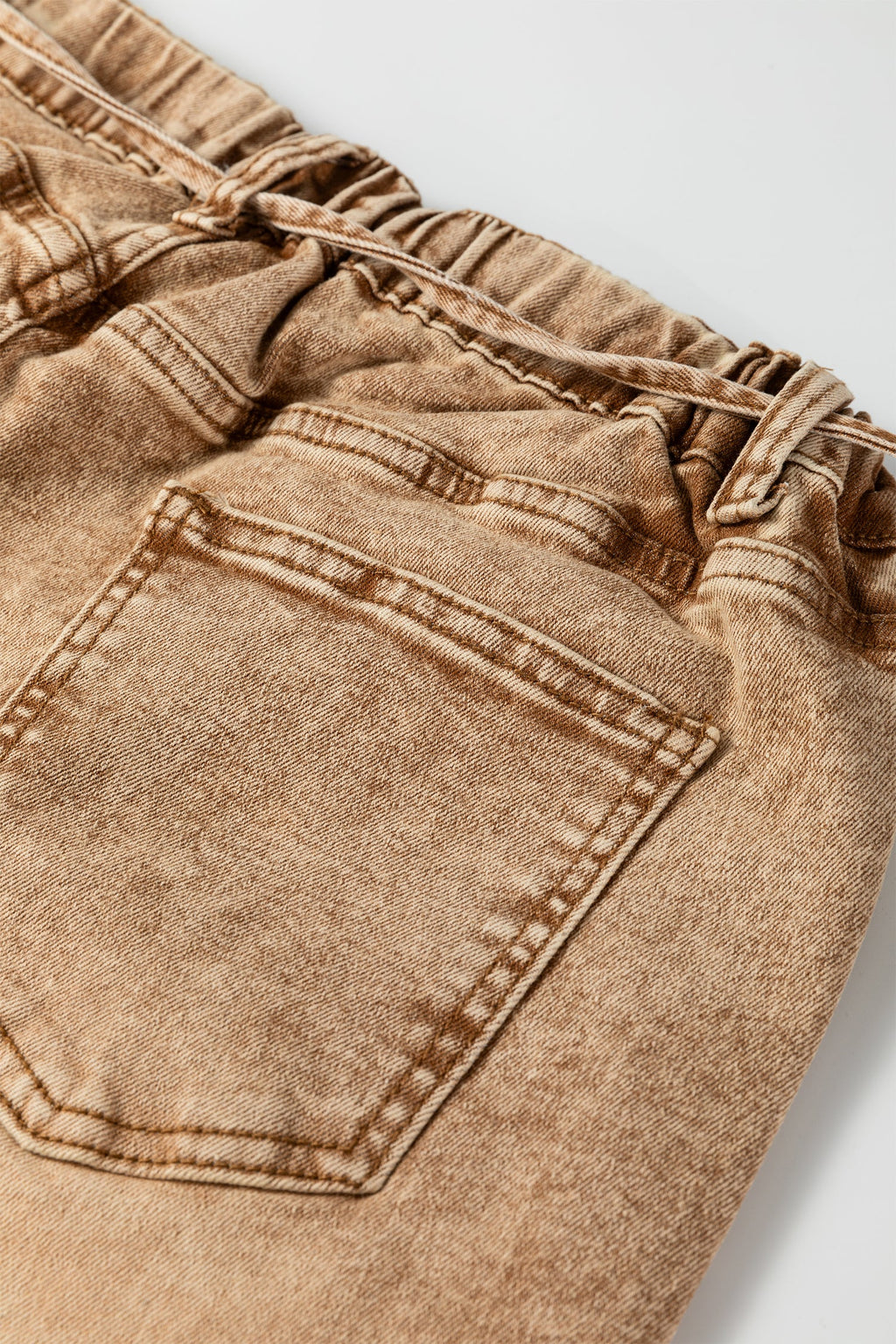 Smoke Gray Acid Wash Barrel Fit Denim Pants with Waist String