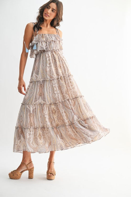 Bohemian Paisley Maxi Dress – Flowy Tiered Boho Style