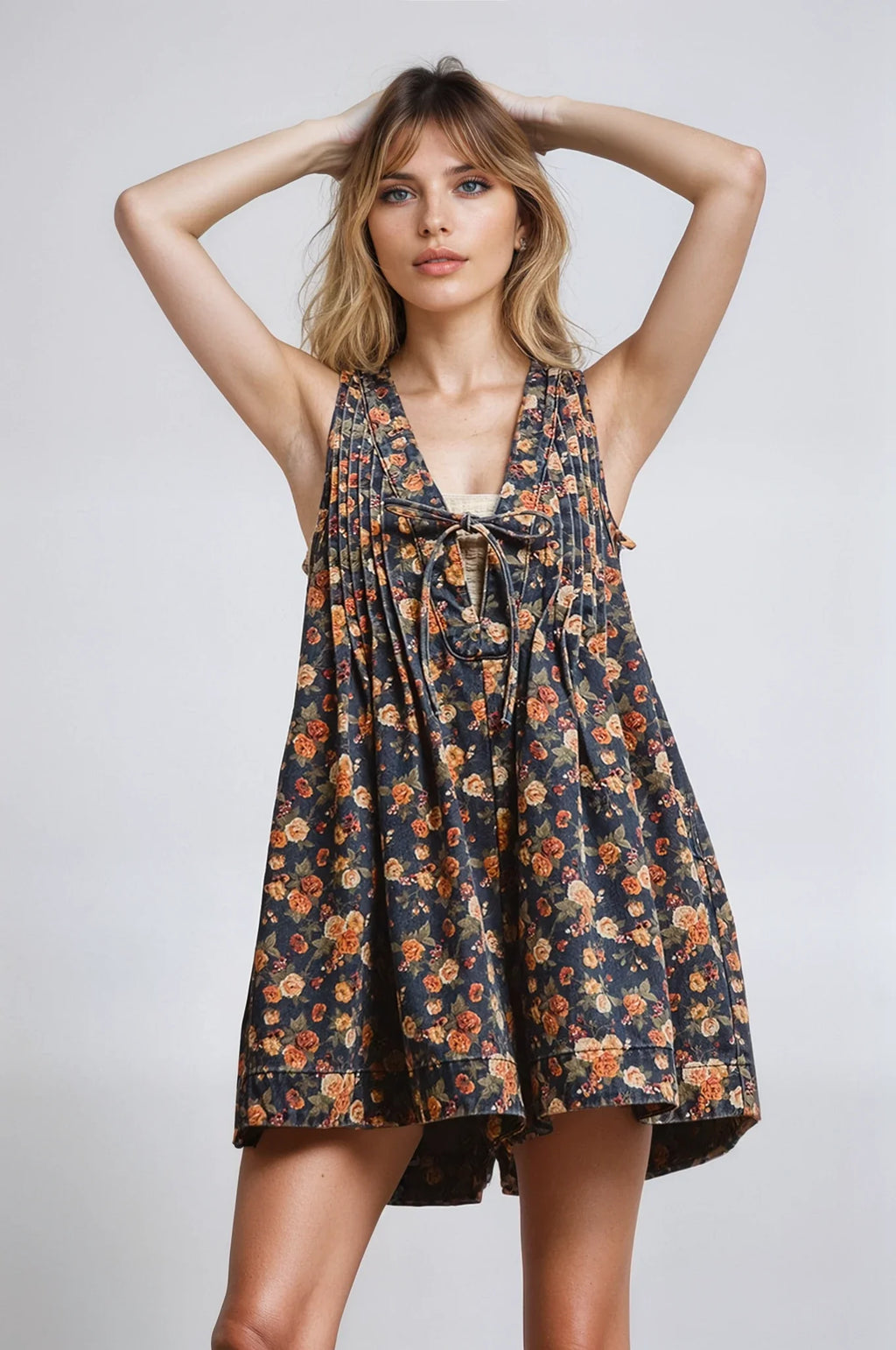 Women's Boho Vintage Bloom Floral Denim Romper