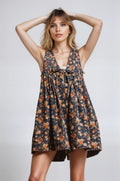 Women's Boho Vintage Bloom Floral Denim Romper