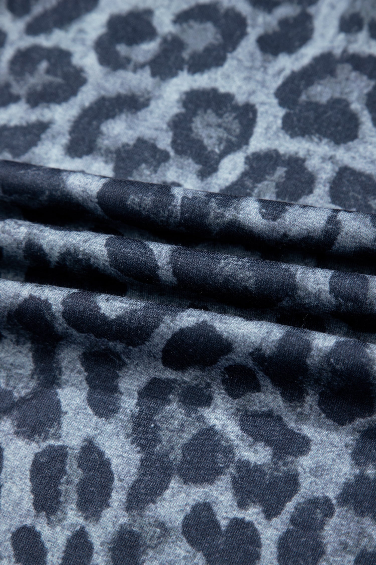 Gray Wild Leopard Print Frilled Detail Drawstring Wide Leg Pants