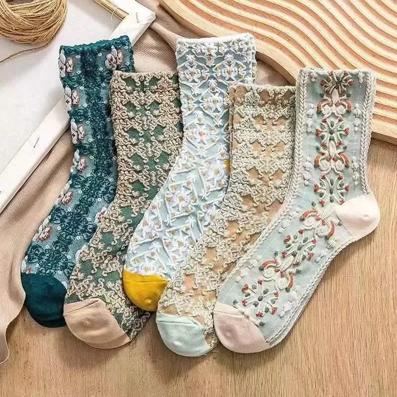 Cottagecore Lucky Socks | 5-Pair Floral Ankle Set