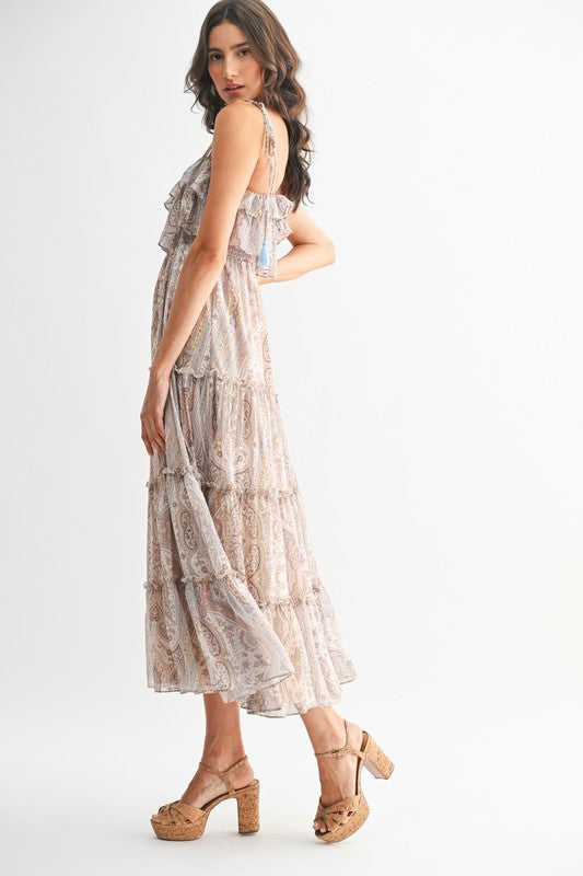 Bohemian Paisley Maxi Dress – Flowy Tiered Boho Style