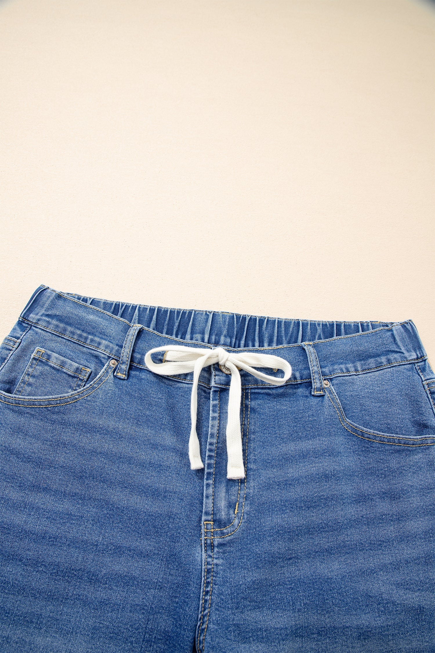 Light Blue Acid Wash Contrast Lace-up Plus Size Jeans
