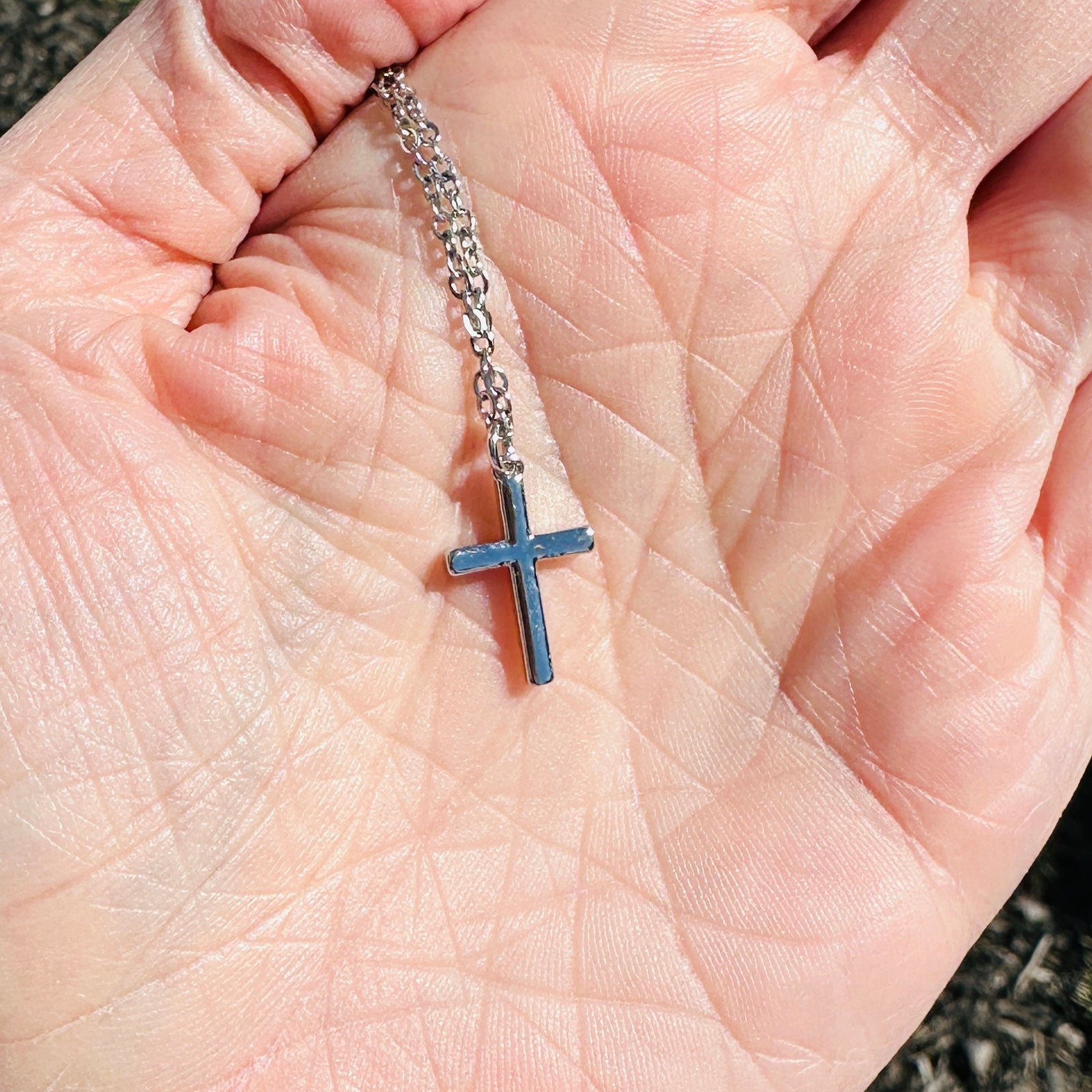 Michelle Silver Cross Necklace- 18"