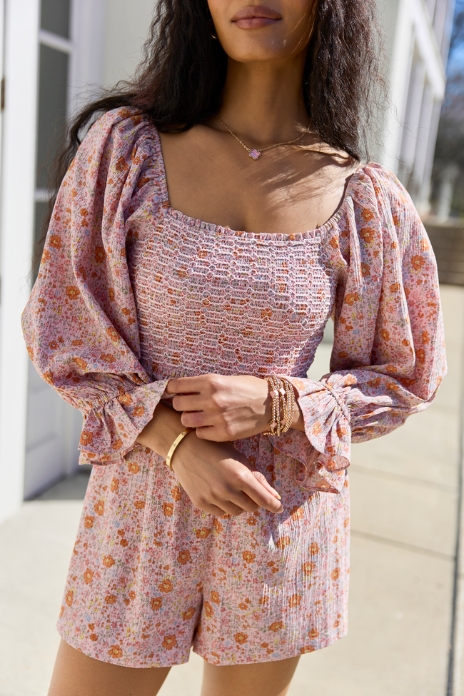 Millie Pink Floral Smocked Top Romper SALE