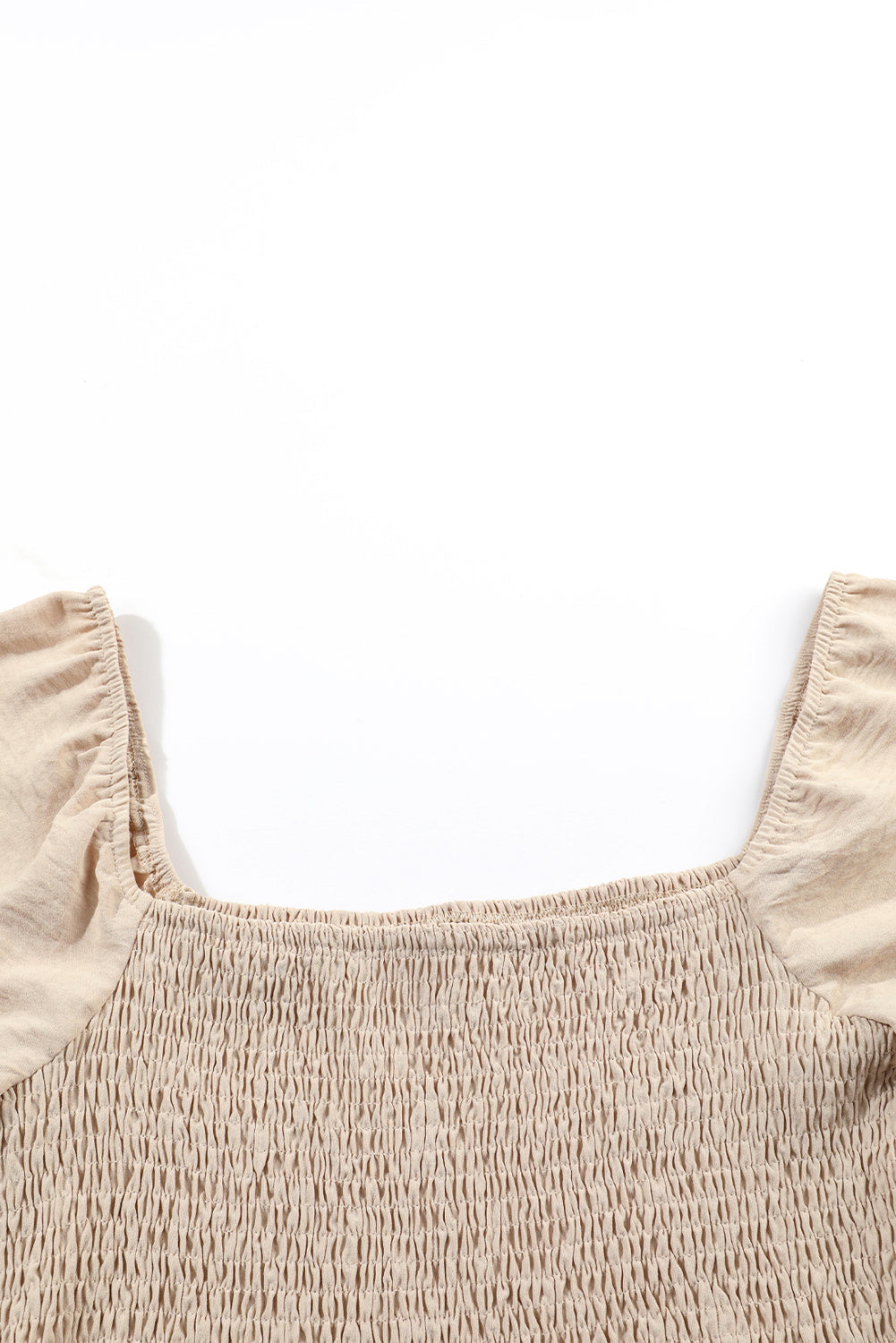 Apricot Short Bubble Sleeve Smocked Wide Leg Jumpsuit