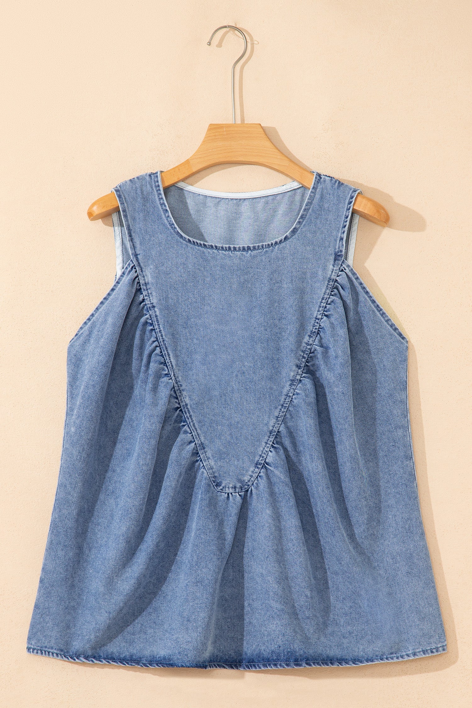 Myosotis Denim Pleated Patchwork Sleeveless Top