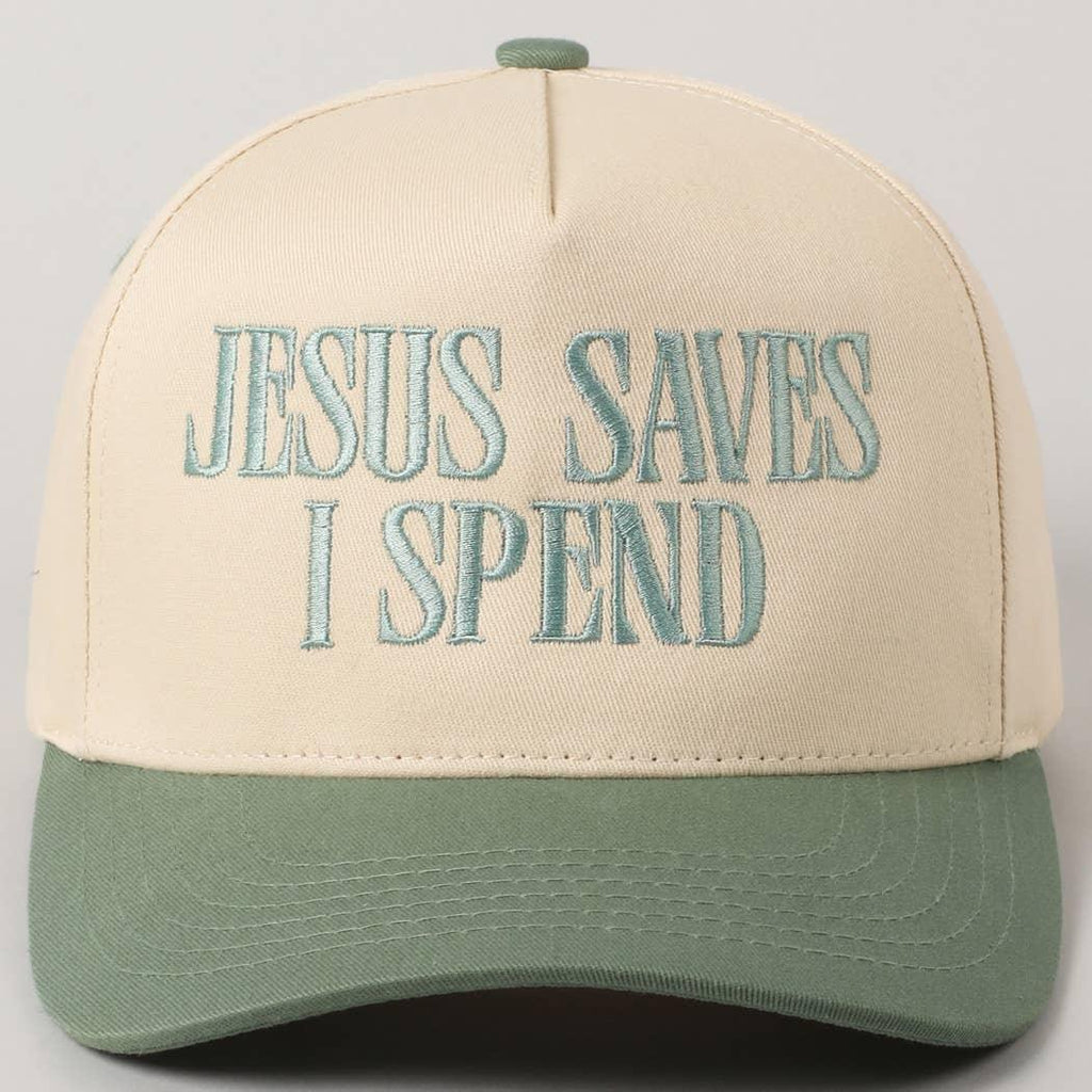 Jesus Saves I Spend Trucker Hat | Funny Christian Embroidered Cap