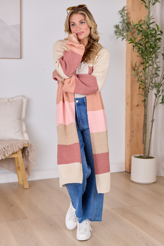 Maxine Mauve Striped Long Cardigan SALE